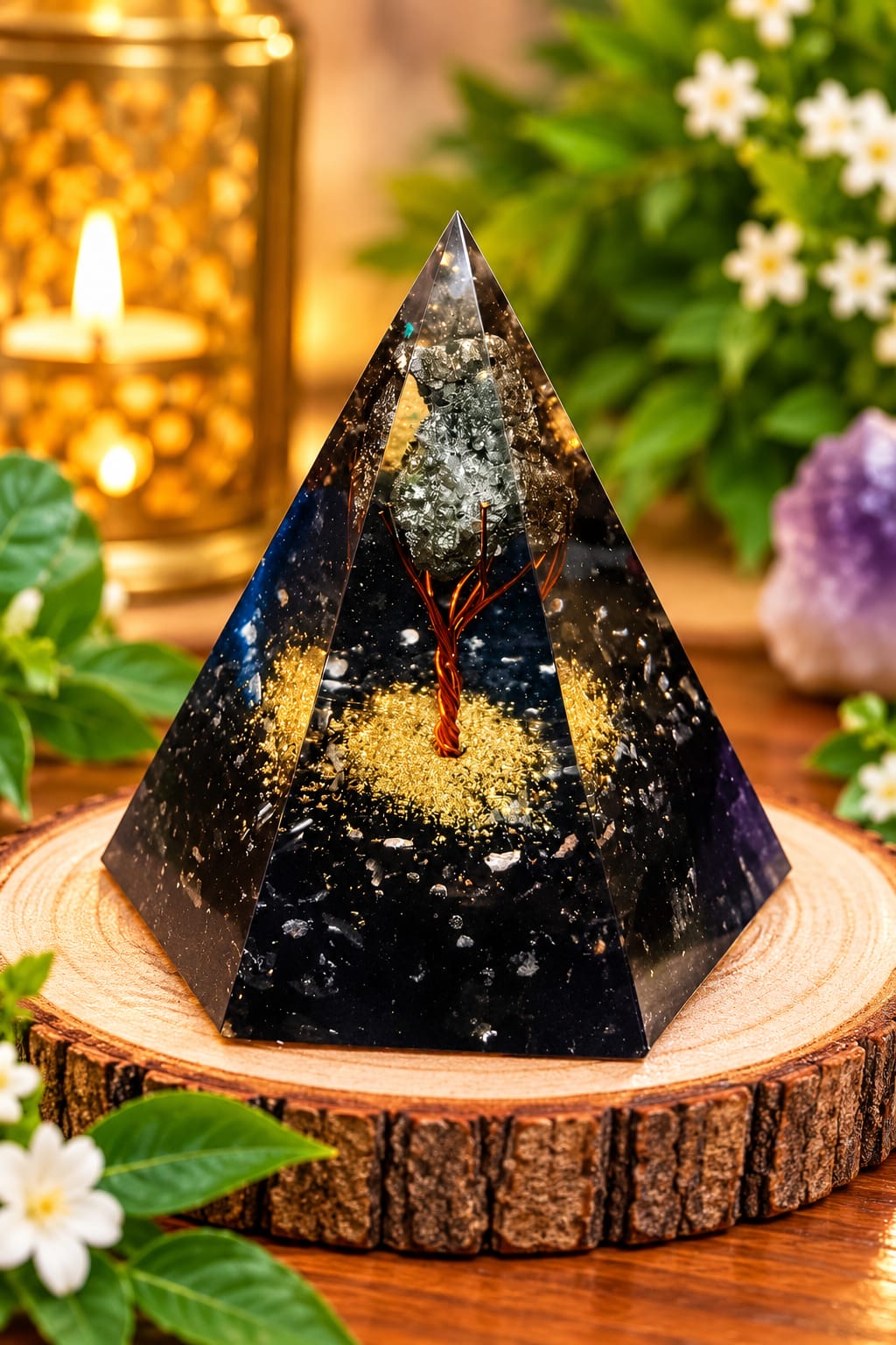 PYRITE TREE BLACK TOURMALINE PYRAMID