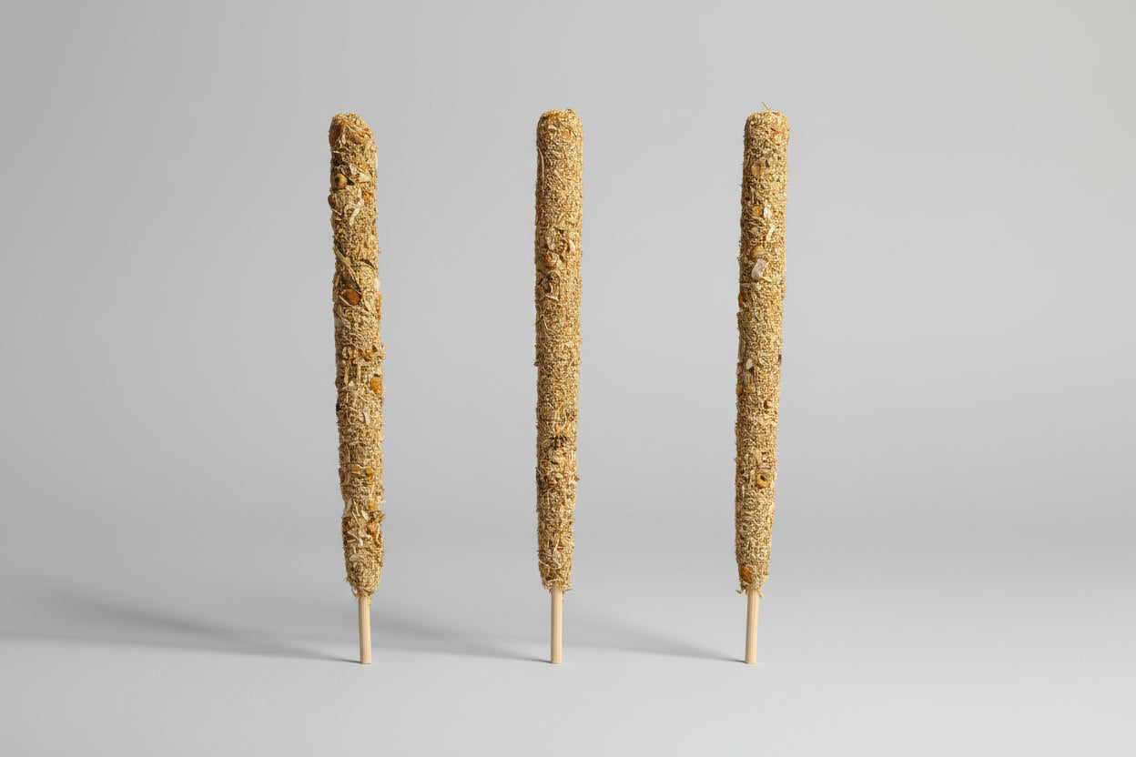 Three chamomile smudge sticks displayed against a white background, with the text 'Calm down (Chamomile)' written at the top.