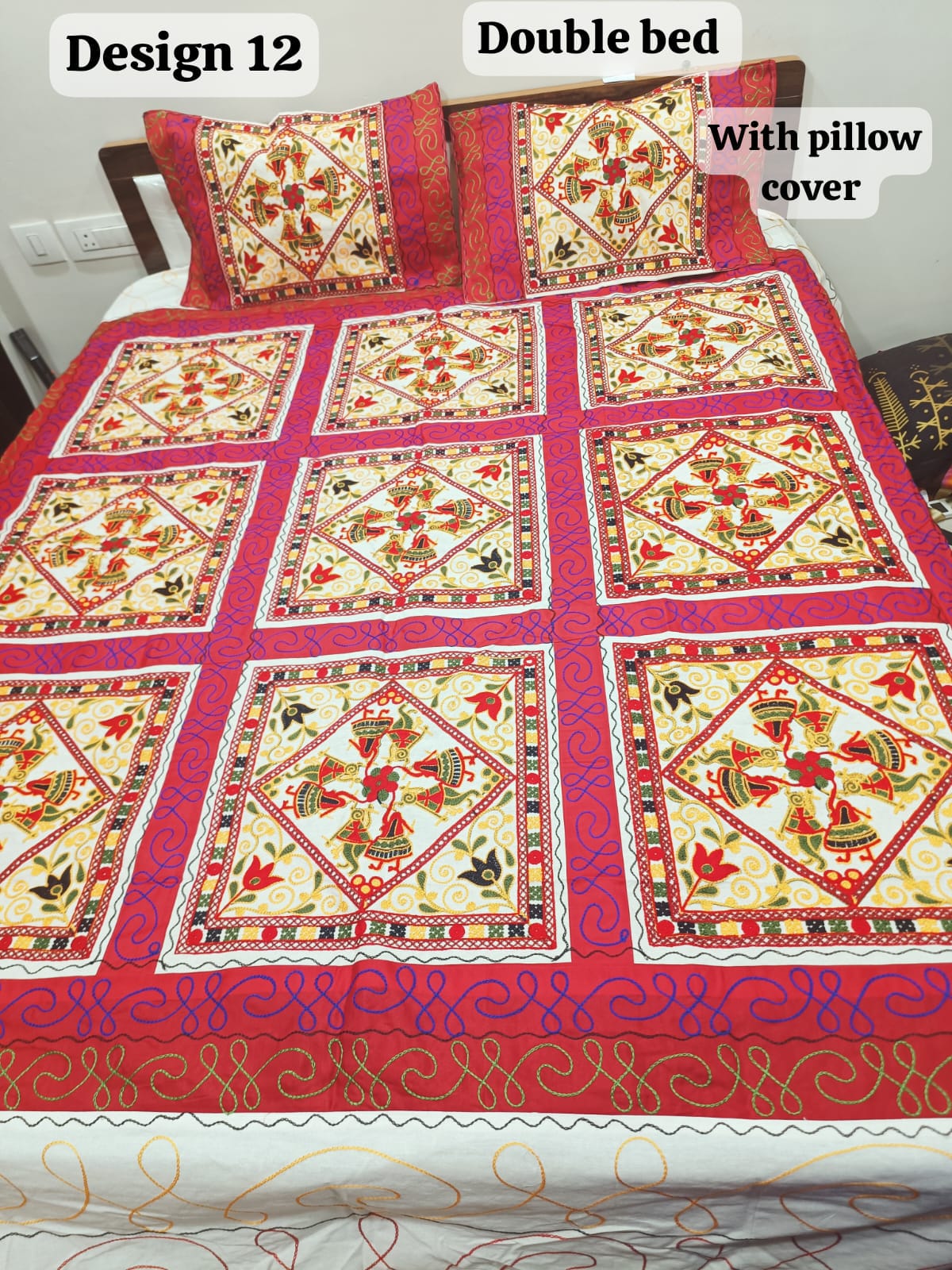 Rajwadi double bedsheets with pillow cover design no. 12