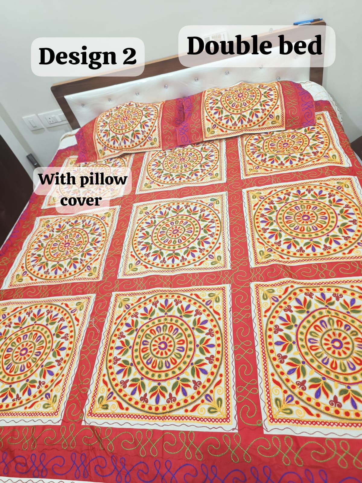 Rajwadi double bedsheets with pillow cover design no. 2