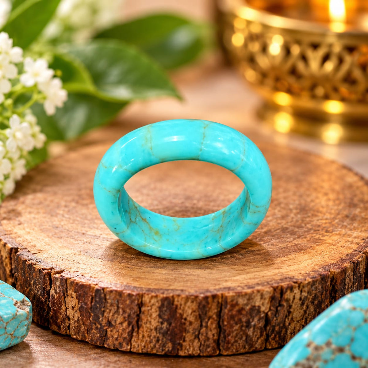 TURQUOISE ROUND CRYSTAL RING