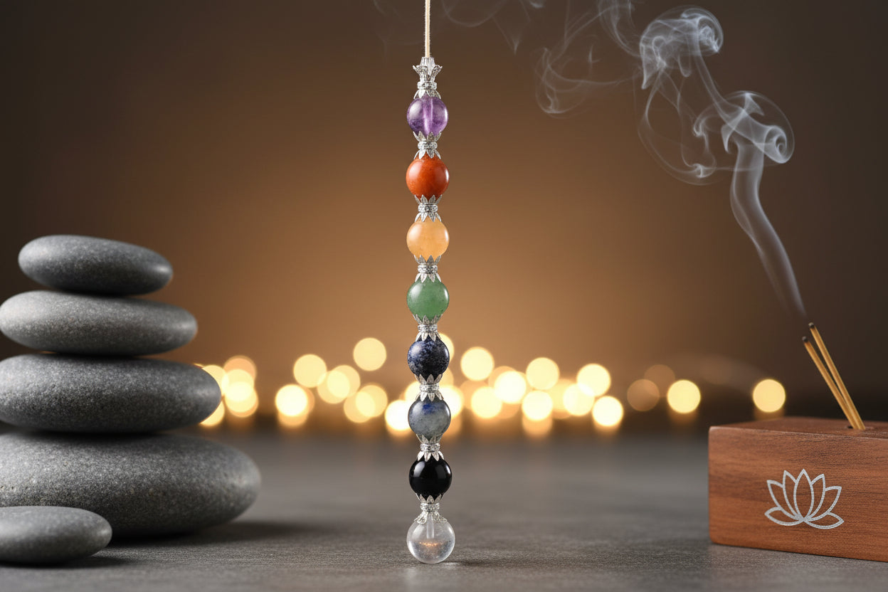 7 Chakra Ball Wand with Clear Quartz Pencil &amp; Sphere [622]