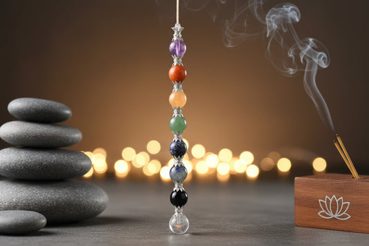 7 Chakra Ball Wand with Clear Quartz Pencil &amp; Sphere [622]