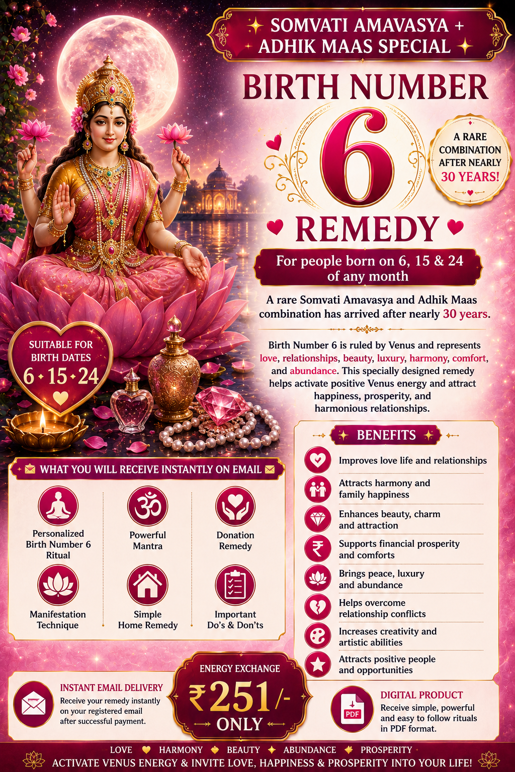SOMVATI AMAVASYA + ADHIK MAAS SPECIAL  Birth Number 6 Remedy