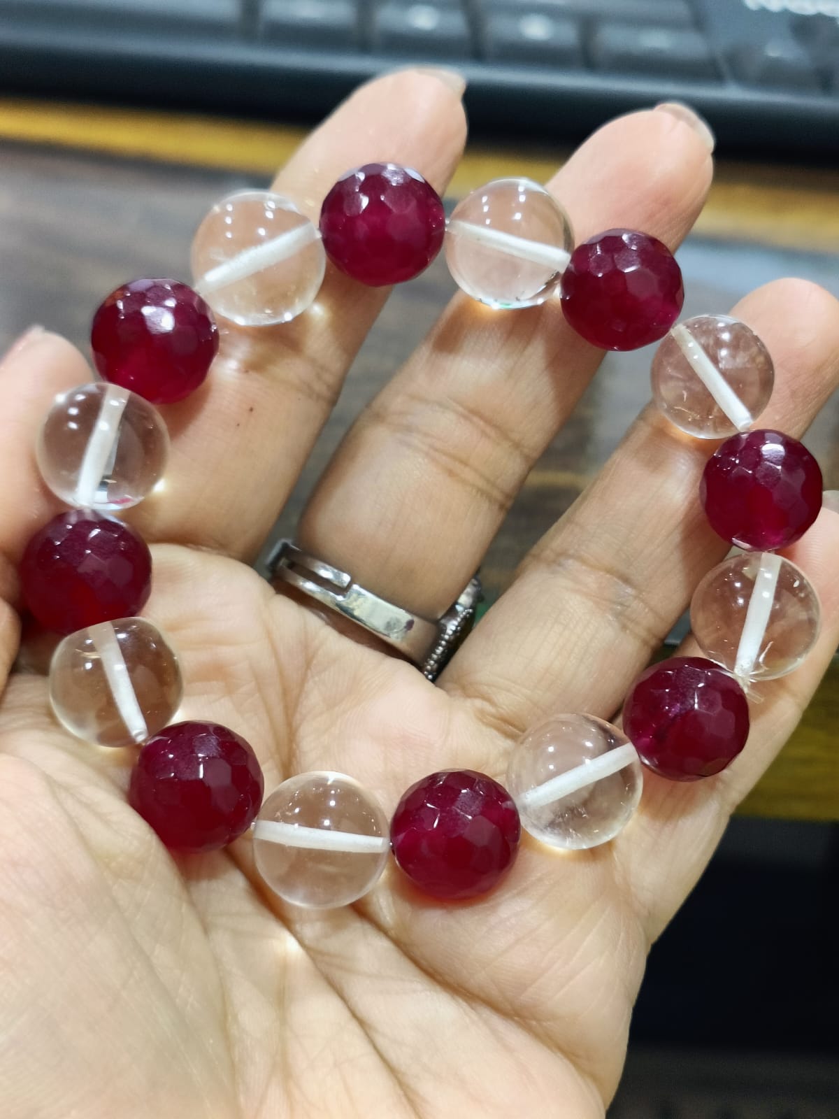 Clear Quartz & Ruby 12 MM Precious Stone Bracelet