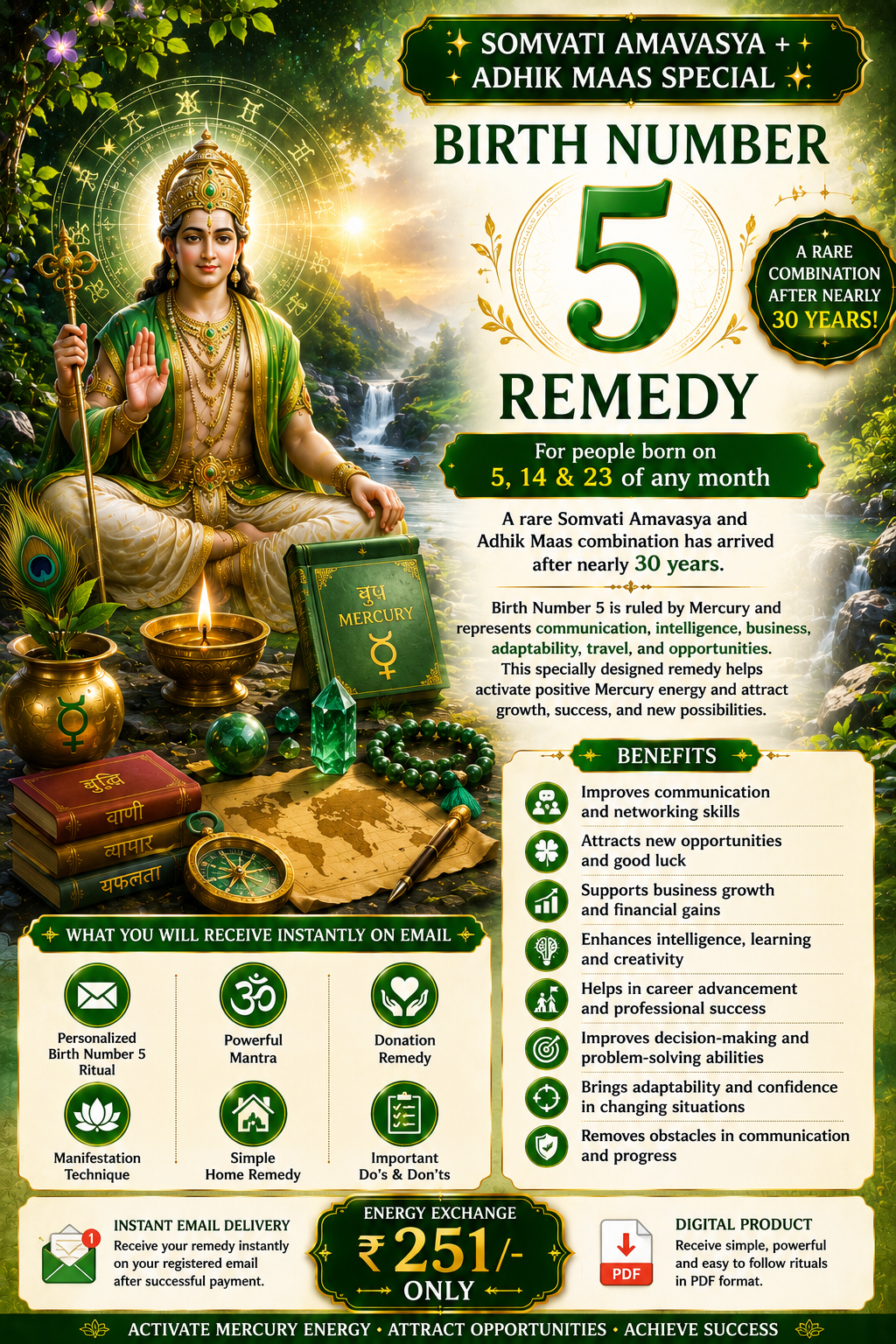 SOMVATI AMAVASYA + ADHIK MAAS SPECIAL  Birth Number 5 Remedy