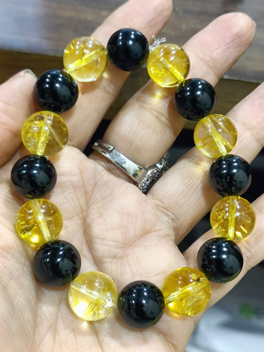Citrine & Black Tourmaline Combo Bracelet – 12 MM Premium Quality