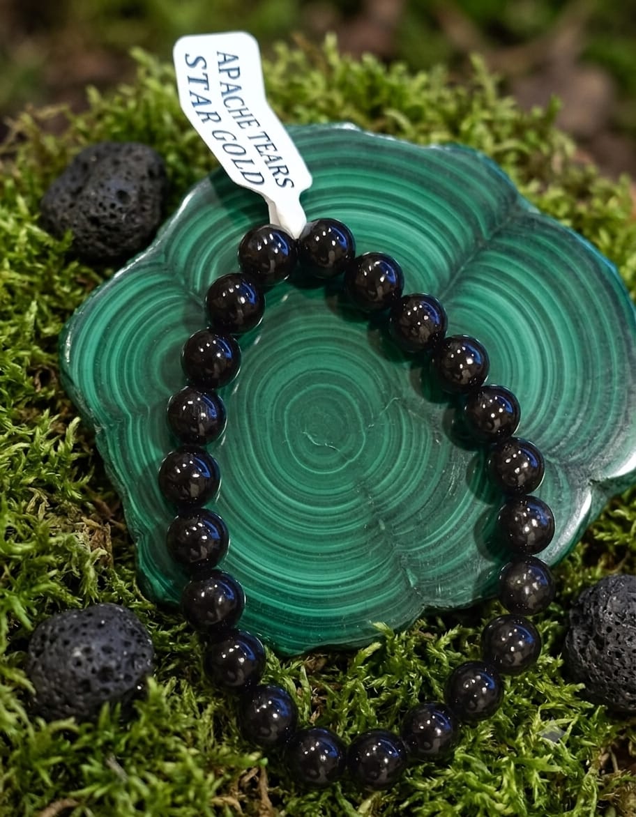 Apache Tears Bracelet (Star Gold Quality) – Protection, Emotional Healing & Grounding