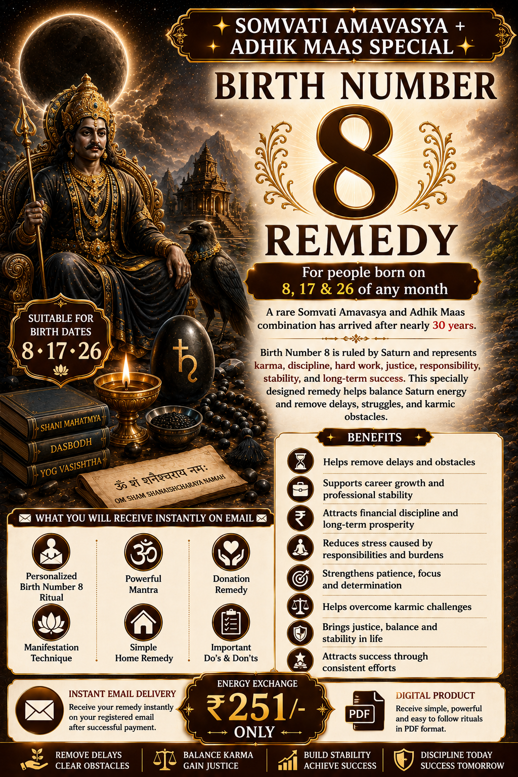 SOMVATI AMAVASYA + ADHIK MAAS SPECIAL  Birth Number 8 Remedy