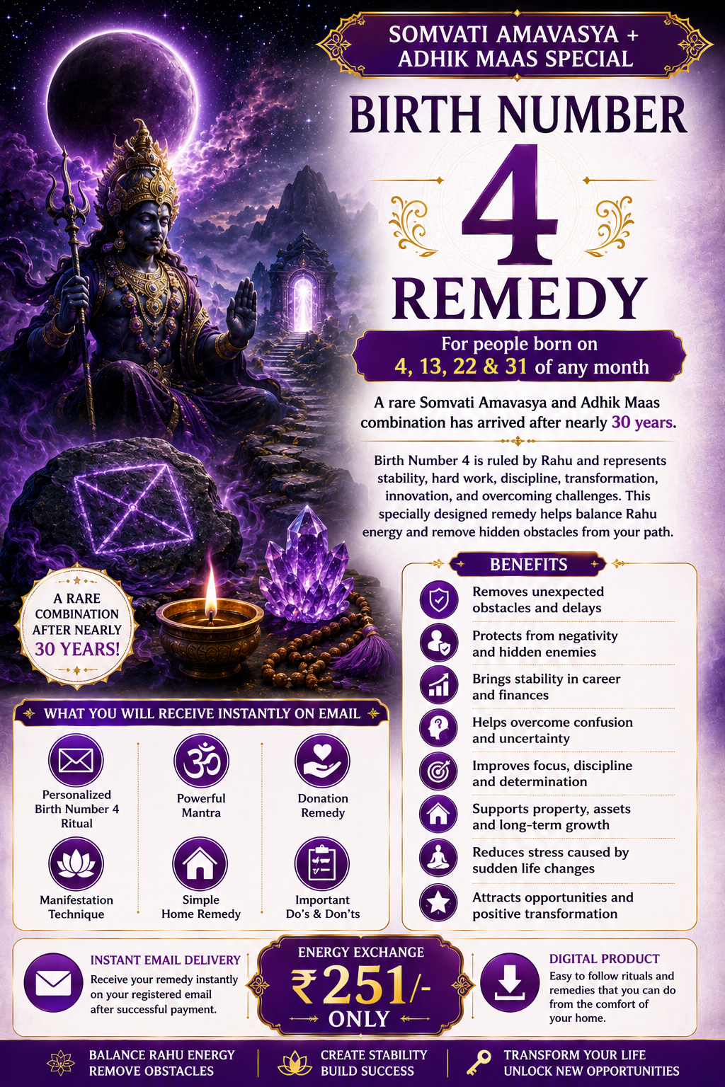 SOMVATI AMAVASYA + ADHIK MAAS SPECIAL  Birth Number 4 Remedy